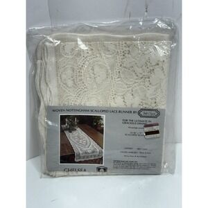 Woven Nottingham Scalloped Lace Runner by Table Charm Chelsea New